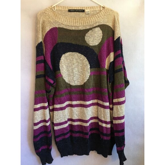 Vintage Umberto Ginocchietti Womens Striped Dot Knitted Pullover Sweater Purple - Picture 1 of 10